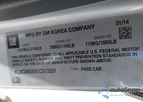 2014 Chevrolet Spark 1Lt Auto z USA, uszkodzony, nr VIN KL8CD6S9XEC513531